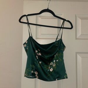 Reformation Satin Dark Green Floral Camisole